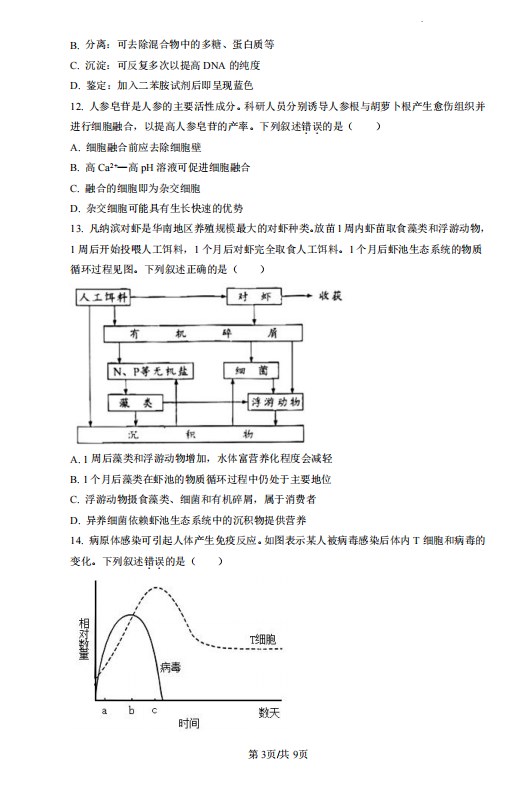 2023年北京高考生物真题试卷